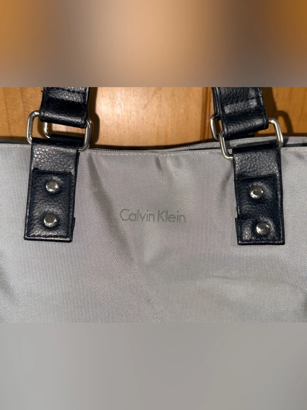 Calvin Klein Silver and Black Colorblock Tote- -EC - see pics for measurements